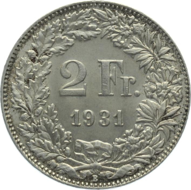 2 Franken 1931 B - fast stempelglanz